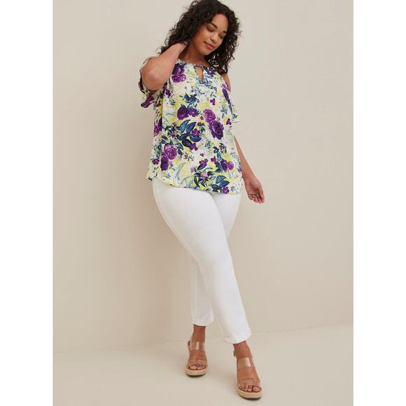 Torrid Georgette Chain-Link Cold-Shoulder Blouse • Floral White • Size 5XL - Picture 5 of 12